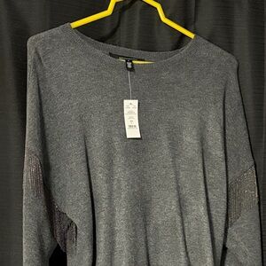 White House Black Market beaded fringe crew neck pullover - L